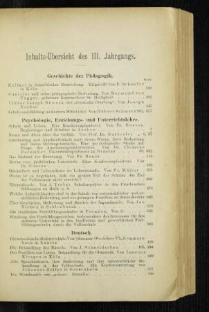 Inhalts-Übersicht des III. Jahrgangs
