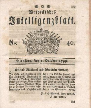No. 40, Dienstag, den 1. Oktober 1799