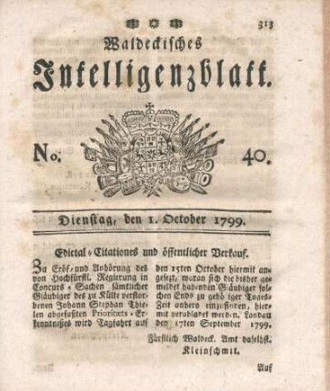 No. 40, Dienstag, den 1. Oktober 1799