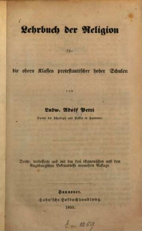 Lehrbuch der Religion für die oberen Klassen protestantischer hoher Schulen