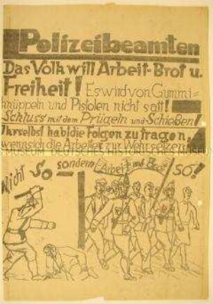Solidaritätsaufruf an die Polizeibeamten gegenüber gegen Hunger protestierenden Arbeitern