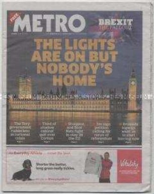 Kostenlose Londoner Zeitung "Metro" zum EU-Austritt des Vereinigten Königreichs