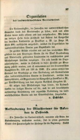 Organisation des landwirthschaftlichen Vereinswesens.