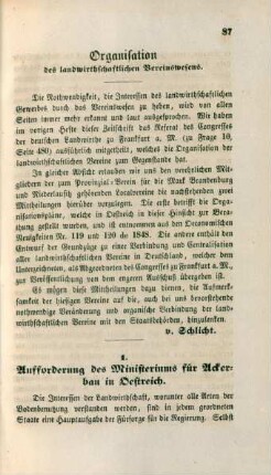 Organisation des landwirthschaftlichen Vereinswesens.