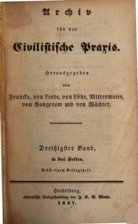 Archiv für die civilistische Praxis. 30, 30. 1847
