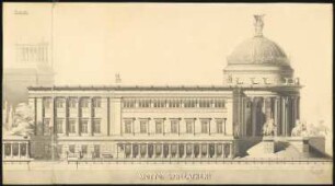 Erweiterung der Museumsinsel, Berlin Schinkelwettbewerb 1882: Museum für Nachklassische Kunst. Ansicht von N, 1:125
