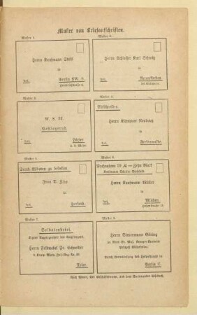 Muster von Briefaufschriften