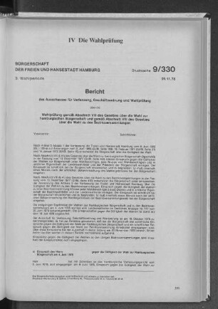 Bericht des Ausschusses für Verfassung, Geschäftsordnung und Wahlprüfung
