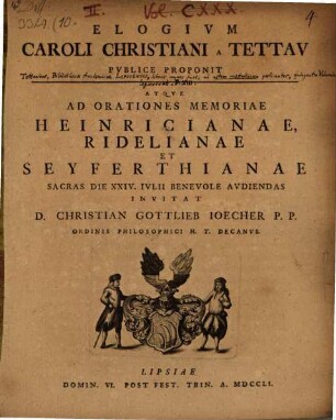 Elogium Caroil Christiani a Tettau