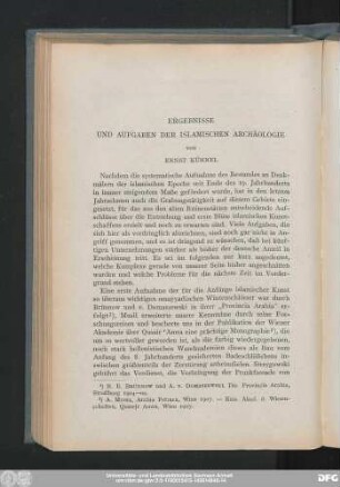 Ergebnisse Und Aufgaben Der Islamischen Archäologie Von Ernst Kühnel