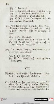 VIII. Modelle, mechanische Instrumente, Fabrik- und Gewerk-Arbeiten