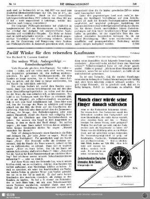 Zwölf Winke für den reisenden Kaufmann (Fortsetzung)