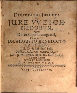 Dissertatio Iuridica De Iure Weichbildorum : D. 17. Aprilis 1673 ...