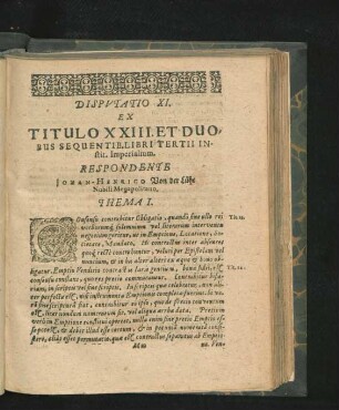 Disputatio XI. Ex Titulo XXIII. Et Duobus Sequentib. Libri Tertii Instit. Imperialium. Respondente Johan-Henrico Von der Lühe