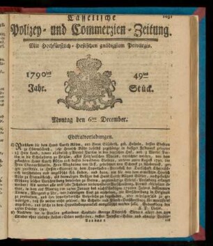 49tes Stueck, Montag den 6ten December. 1790