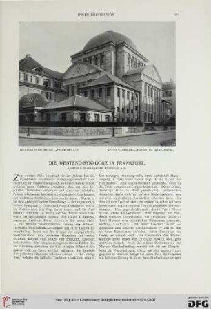 Die Westend-Synagoge in Frankfurt: Architekt: Franz Roeckle, Frankfurt a. M.