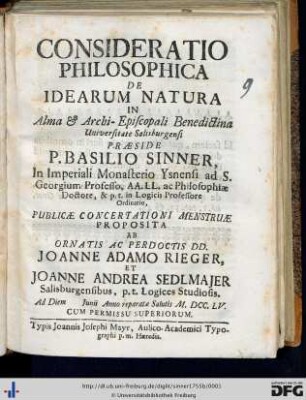 Consideratio Philosophica De Idearum Natura