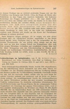 247-248 [Rezension] Auer, Albert, Leidenstheologie im Spätmittelalter