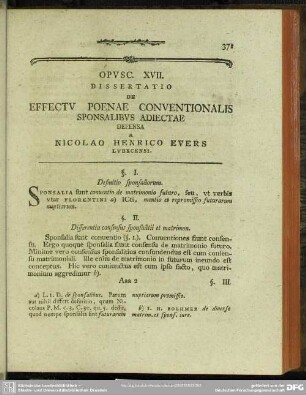 Opusc. XVII. Dissertatio De Effectu Poenae Conventionalis Sponsalibus Adiectae ...