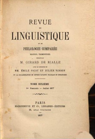 Revue de linguistique et de philologie comparée : recueil trimestriel. 10, 10. 1877/78