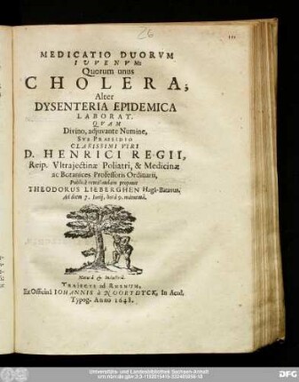 Medicatio Duorvm Iuvenvm: Quorum unus Cholera; Alter Dysenteria Epidemica Laborat