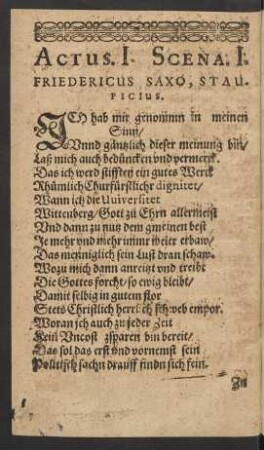 Scena. I. Friedericus Saxo, Staupicius.