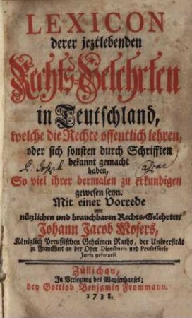 Lexicon derer jetzt lebenden Rechtsgelehrten