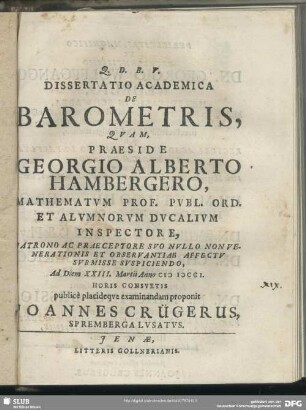 Dissertatio Academica De Barometris