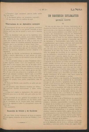 Un recuerdo diplomático : Quirno Costa