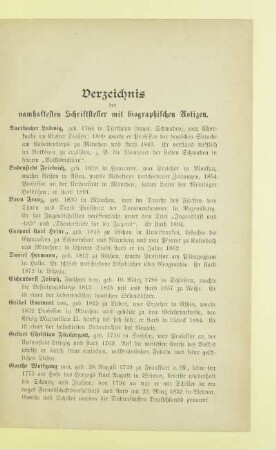 Verzeichnis der namhaftesten Schriftsteller mit biographischen Notizen