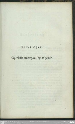 Erster Theil. Specielle unorganische Chemie