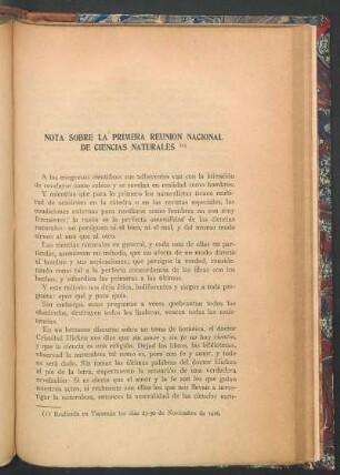 Nota sobre la primera reunión nacional de ciencias naturales