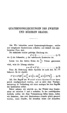 Siebenter Abschnitt. Quaternionengleichungen zweiten und höheren Grades.