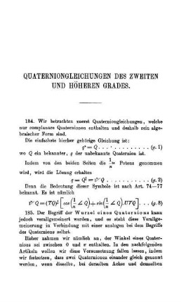 Siebenter Abschnitt. Quaternionengleichungen zweiten und höheren Grades.