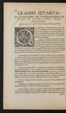 Classis Quarta. De Actionibus Ex Contractibus, Et Quasi Ex Contractibus, Nominatis, & innominatis.