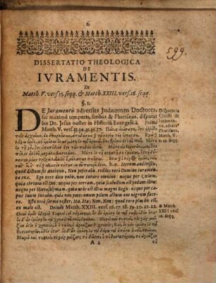 Dissertatio theologica de iuramentis : ex Matth. V. v.33. seqq. & Matth. XXIII. v.16. seqq.