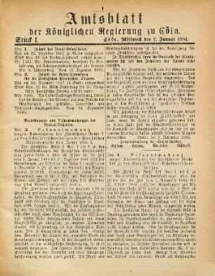 Amtsblatt für den Regierungsbezirk Köln. 1884