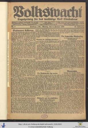 16. Jg. (Januar bis Juni): Volkswacht: Tageszeitung für das werktätige Volk Oberbadens
