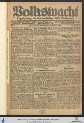 16. Jg. (Januar bis Juni): Volkswacht: Tageszeitung für das werktätige Volk Oberbadens