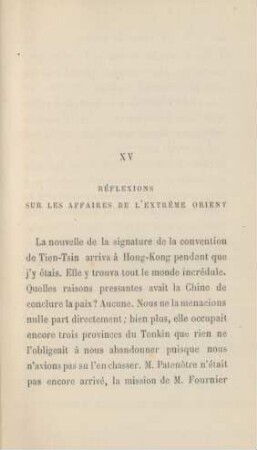 XV. Réflexions sur les affaires de l'extreme orient