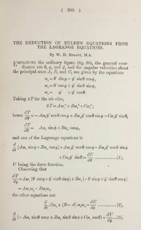 The deduction of Euler's equations from the Lagrange equations.