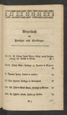 Verzeichniß der Prediger und Seelsorger.