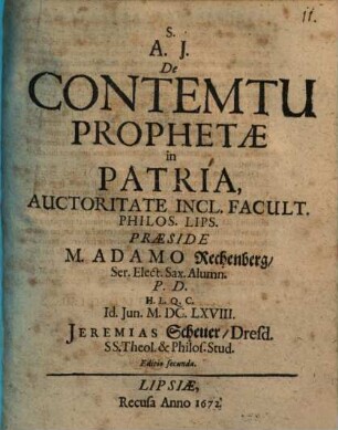 De contemtu prophetae in patria