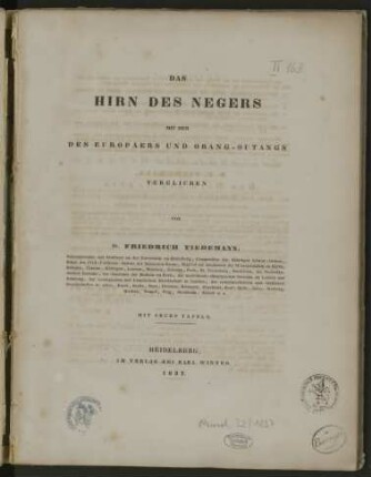 Das Hirn des Negers mit dem des Europäers und Orang-Outangs verglichen