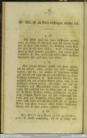 III. Wie oft ein Pferd beschlagen werden soll