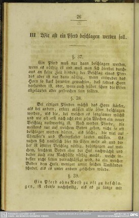 III. Wie oft ein Pferd beschlagen werden soll