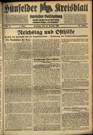 Erste Ausgabe vom Samstag, den 21. Januar 1933.