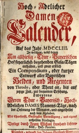 Hochadelicher Damen-Kalender. 1753