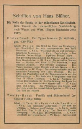 Schriften von Hans Blüher
