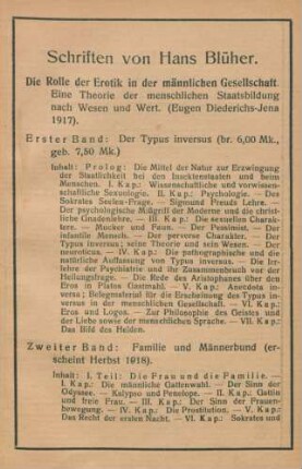 Schriften von Hans Blüher